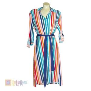 Lularoe Colorful Striped Button Up Ellie Classic Shirt Dress